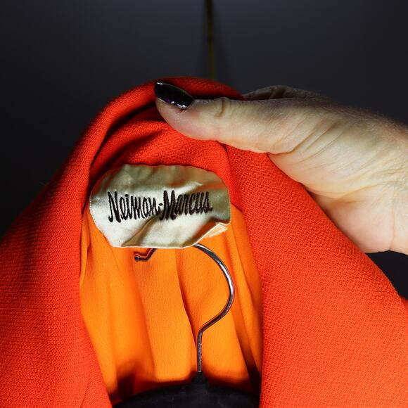 Vintage Neiman Marcus Wool Dress & Coat Set Orange Mod XS–S - Picture 6 of 8